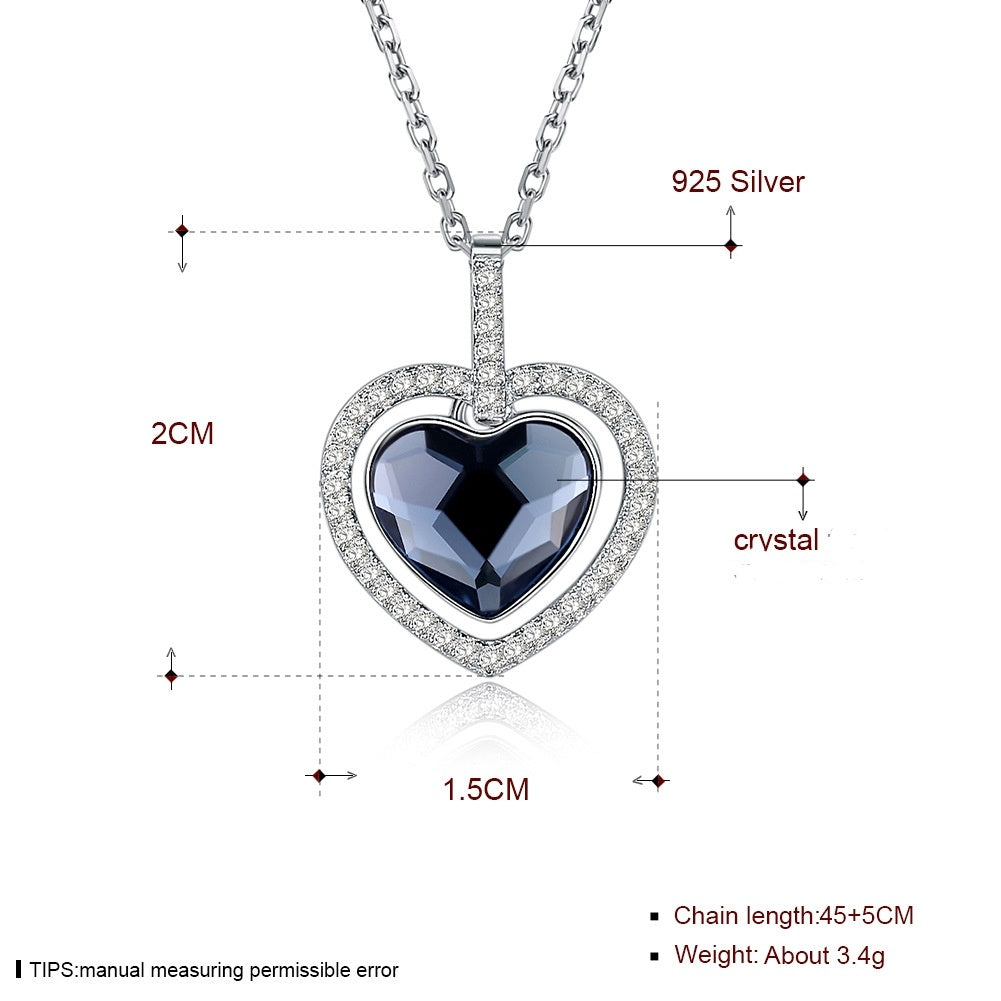 Noxypera S925 Sterling Silver Diamond Heart Crystal Necklace