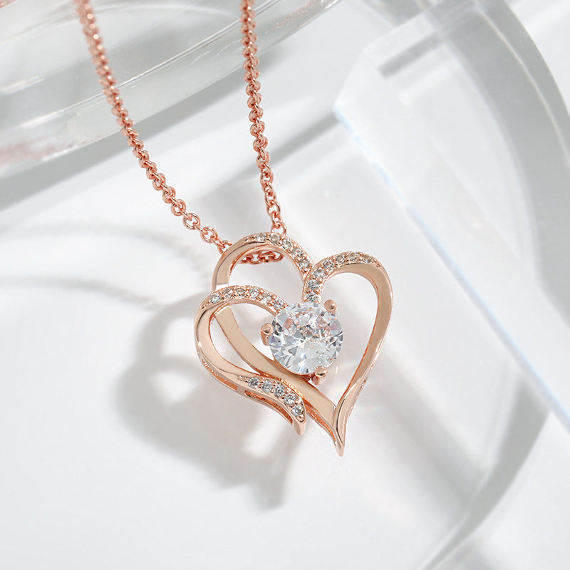 Noxypera Zircon Double Love Necklace With Rhinestones