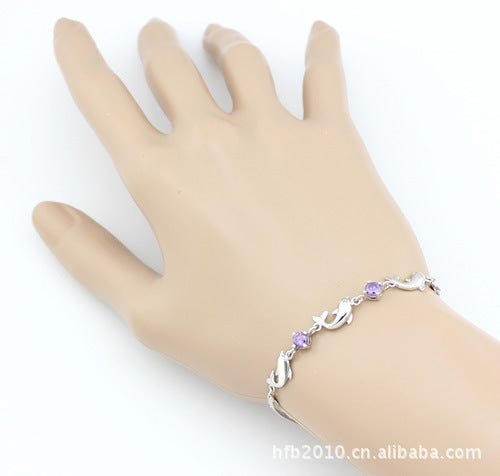 Noxypera 925 Sterling Silver Dolphin Amethyst Bracelet