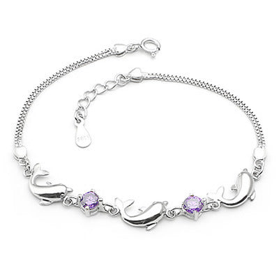Noxypera 925 Sterling Silver Dolphin Amethyst Bracelet