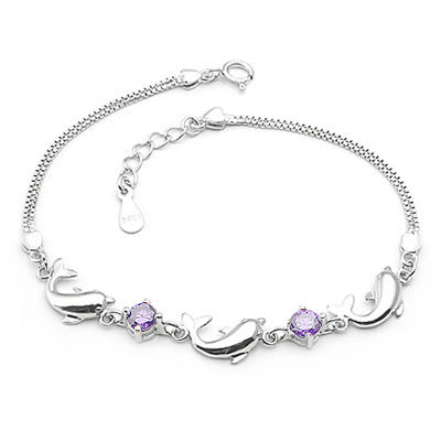 Noxypera 925 Sterling Silver Dolphin Amethyst Bracelet