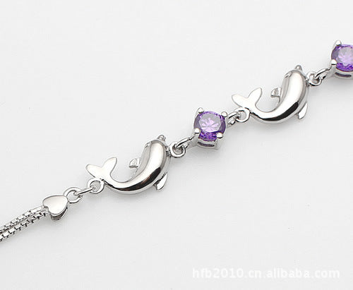 Noxypera 925 Sterling Silver Dolphin Amethyst Bracelet
