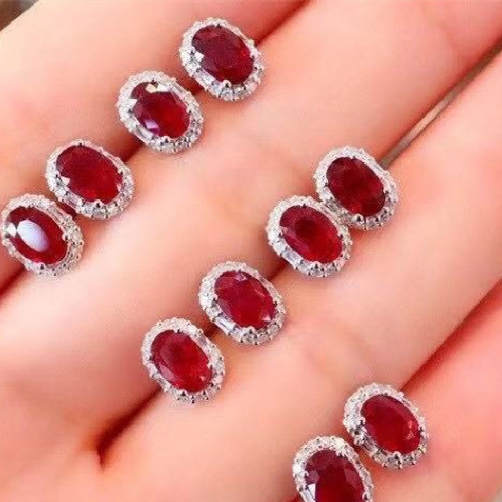 Noxypera S925 Silver Natural Ruby Stud Earrings