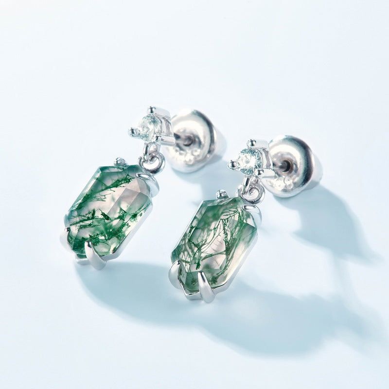 Noxypera Luxury Natural Agate Claw Inlaid Green Moss Eardrops