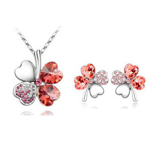 Noxypera Four-Leaf Crystal Necklace Earrings Set