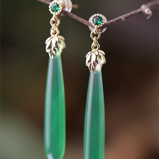 Noxypera Chalcedony Green Agate Stud Earrings