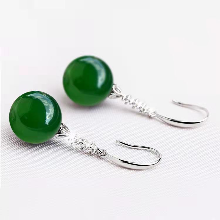 Noxypera Silvering Chalcedony Green Agate Earrings