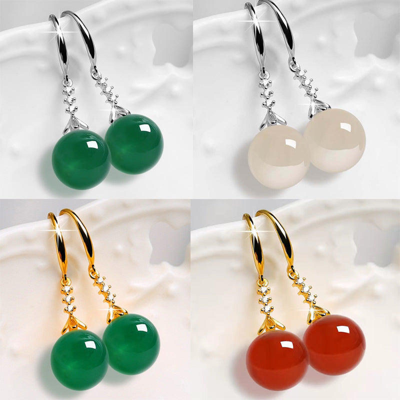 Noxypera Silvering Chalcedony Green Agate Earrings