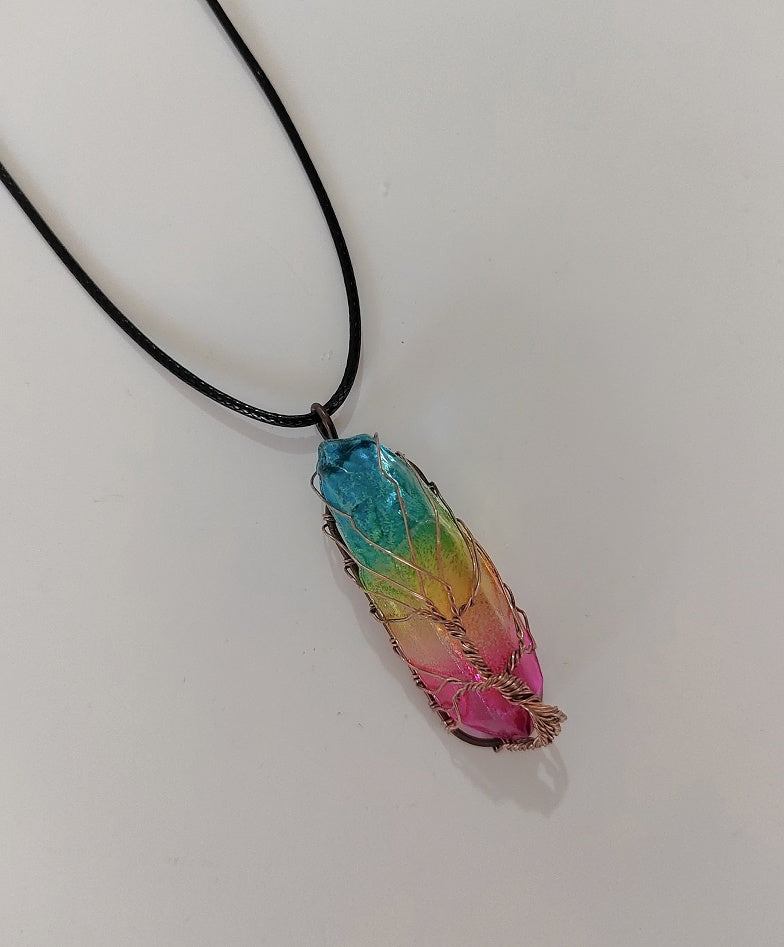 Noxypera Stone Crystal Pillar Tree Of Life Pendant Necklace