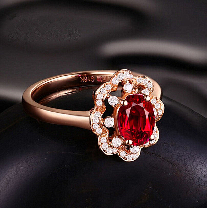 Noxypera Silver Engagement Rose Gold Ruby Stone Ring