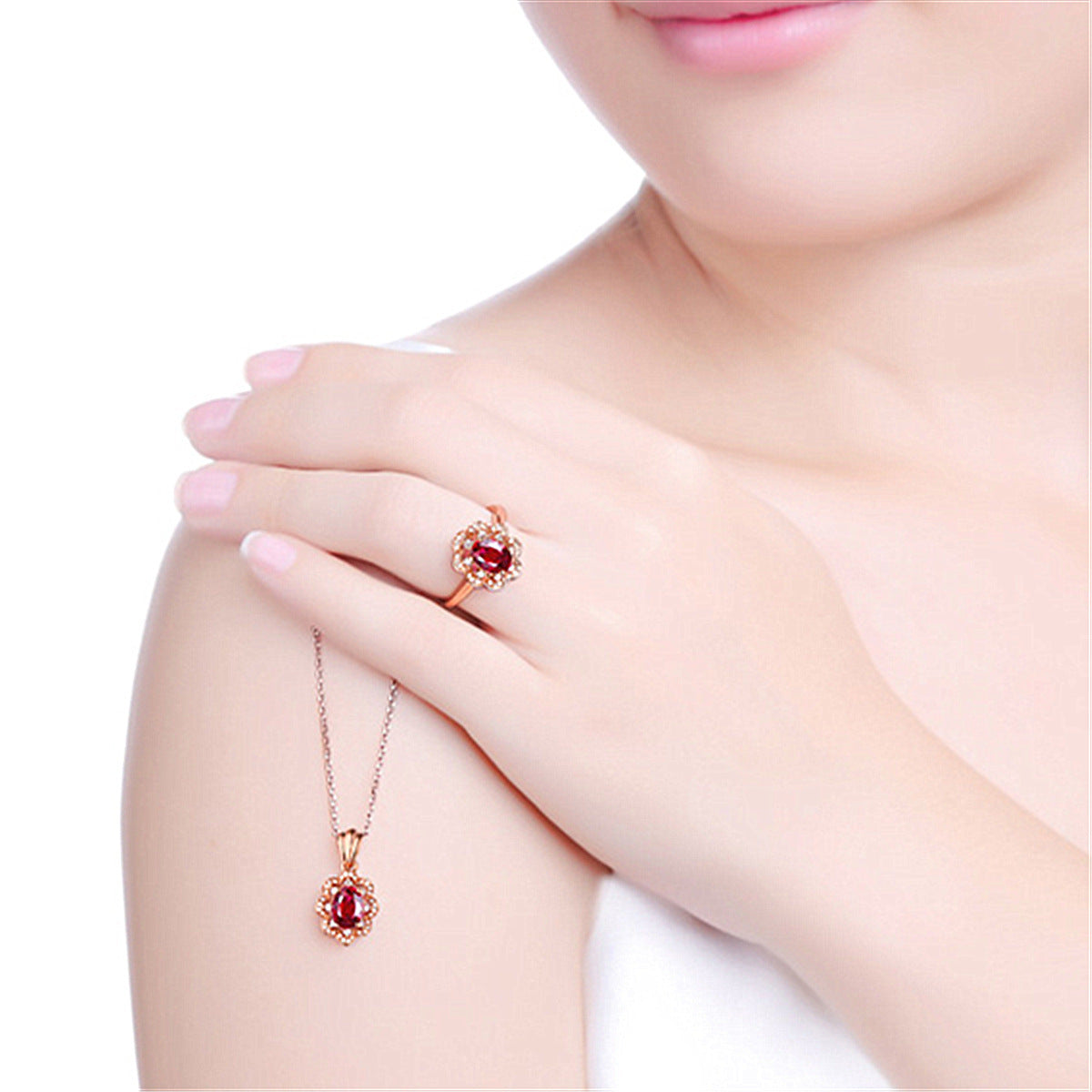 Noxypera Silver Engagement Rose Gold Ruby Stone Ring