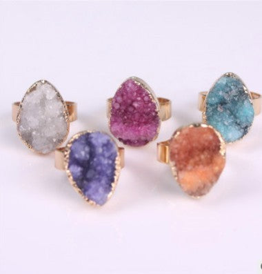 Noxypera Natural Stone Agate Crystal Rings
