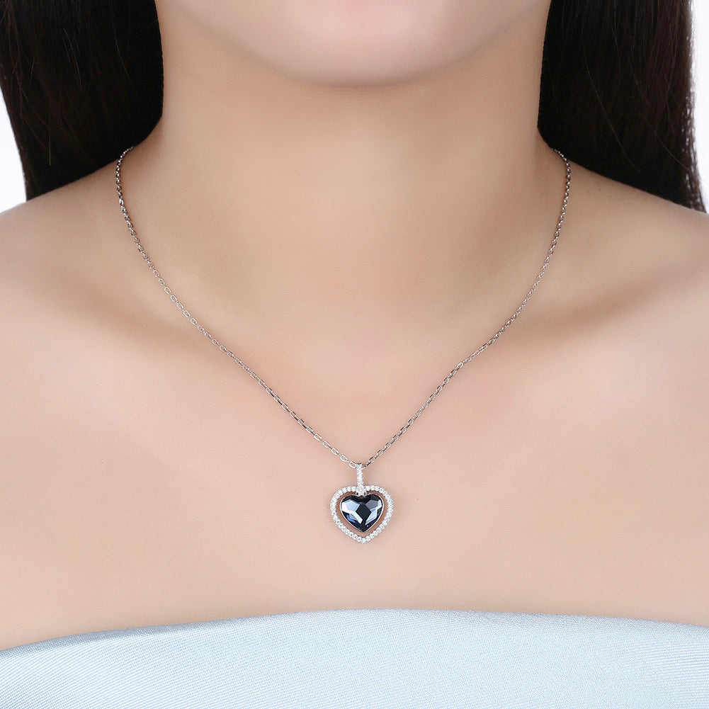 Noxypera S925 Sterling Silver Diamond Heart Crystal Necklace