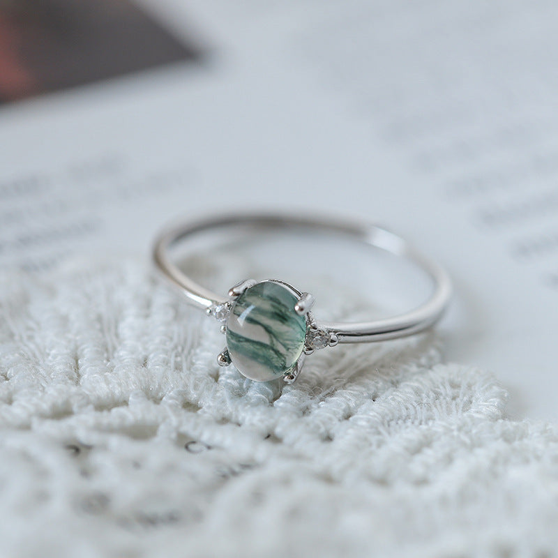 Noxypera S925 Silver Green Moss Agate Ring