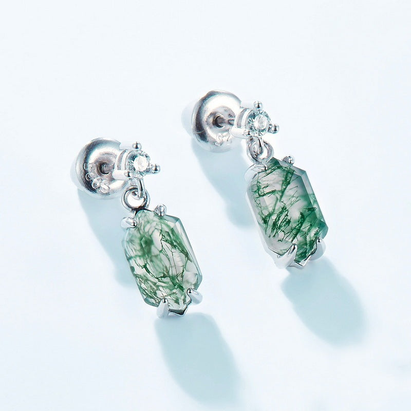 Noxypera Luxury Natural Agate Claw Inlaid Green Moss Eardrops