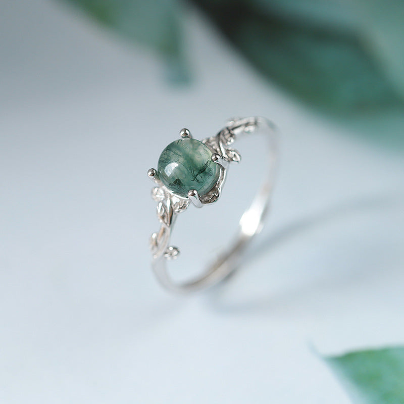 Noxypera S925 Silver Green Moss Agate Stone Ring