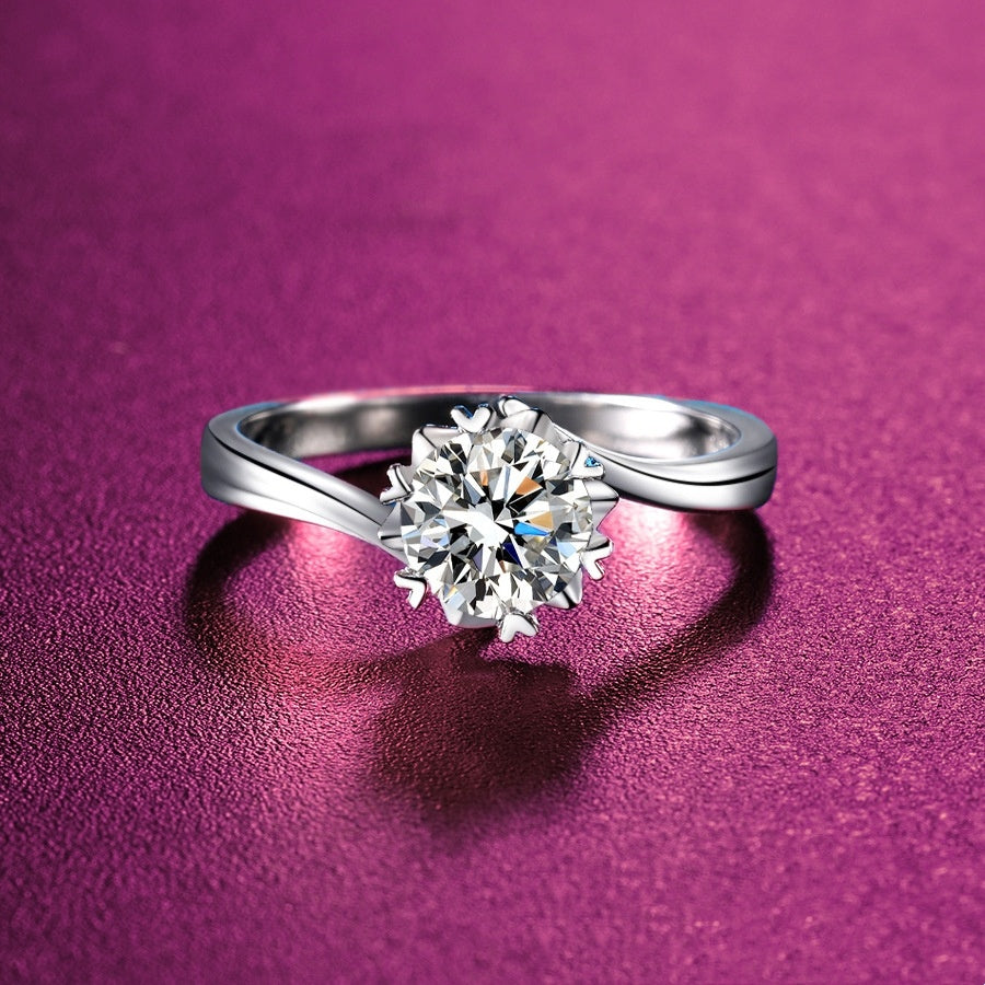 Noxypera 925 Silver D Color Mosang Stone Diamond Ring