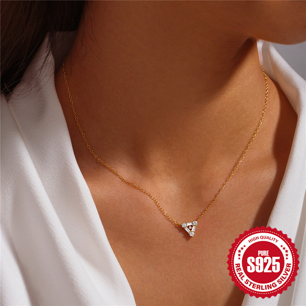 Noxypera S925 Sterling Silver Triangle Diamond Necklace