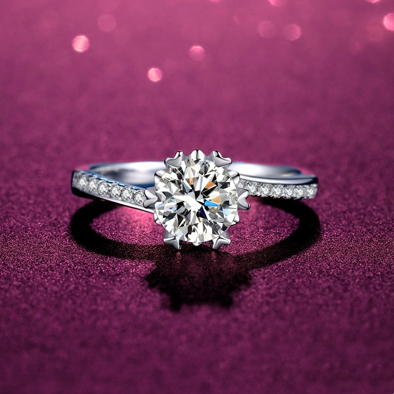 Noxypera 925 Silver D Color Mosang Stone Diamond Ring