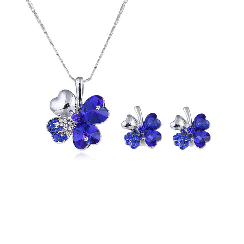 Noxypera Four-Leaf Crystal Necklace Earrings Set