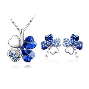 Noxypera Four-Leaf Crystal Necklace Earrings Set