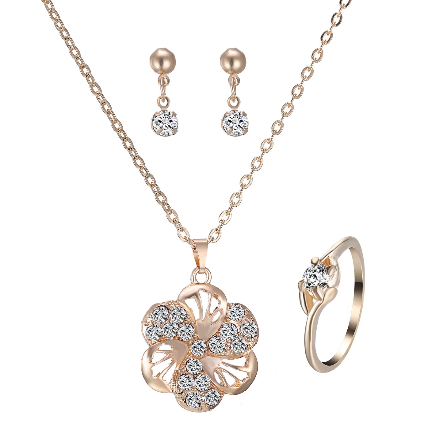 Noxypera Heart Pendant Rhinestone Jewelry Set