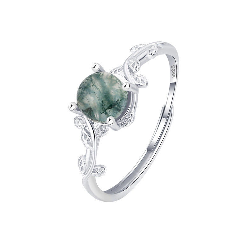 Noxypera S925 Silver Green Moss Agate Stone Ring