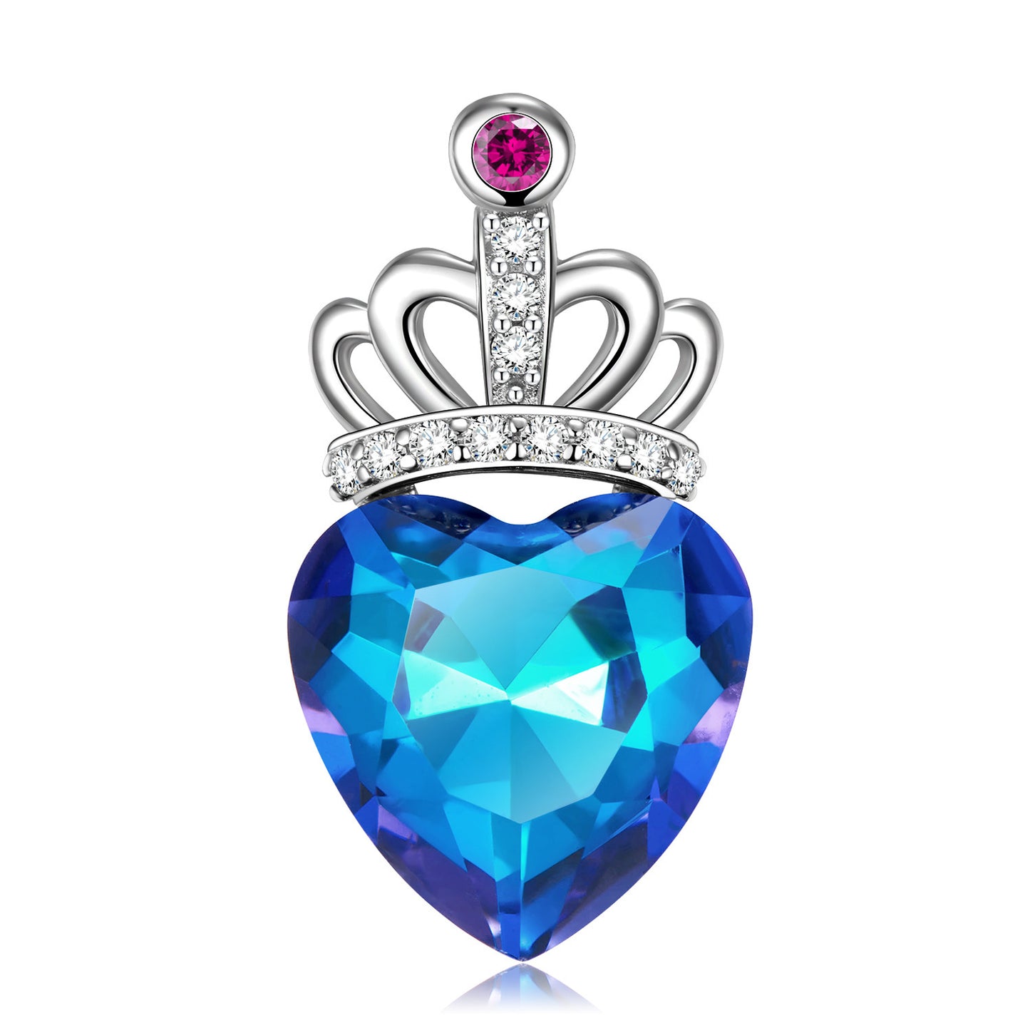 Noxypera S925 Sterling Silver Blue Light Peach Heart Crown Necklace
