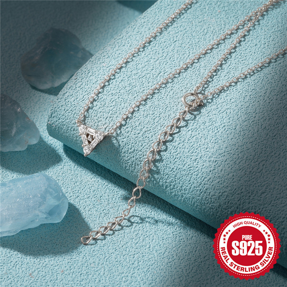 Noxypera S925 Sterling Silver Triangle Diamond Necklace