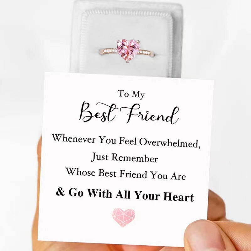Noxypera S925 Sterling Silver Pink Heart Love Ring