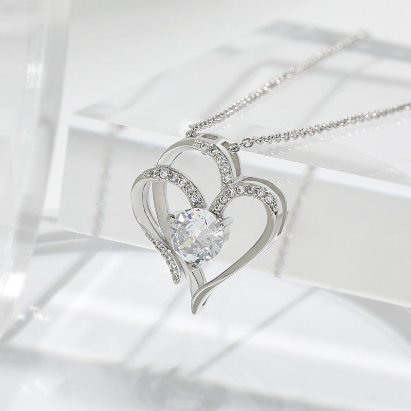 Noxypera Zircon Double Love Necklace With Rhinestones