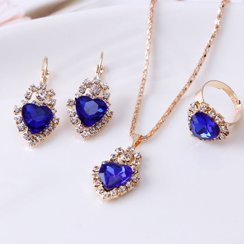 Noxypera Water Drop Rhinestone Necklace Earrings Ring Set