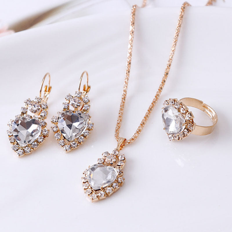 Noxypera Water Drop Rhinestone Necklace Earrings Ring Set