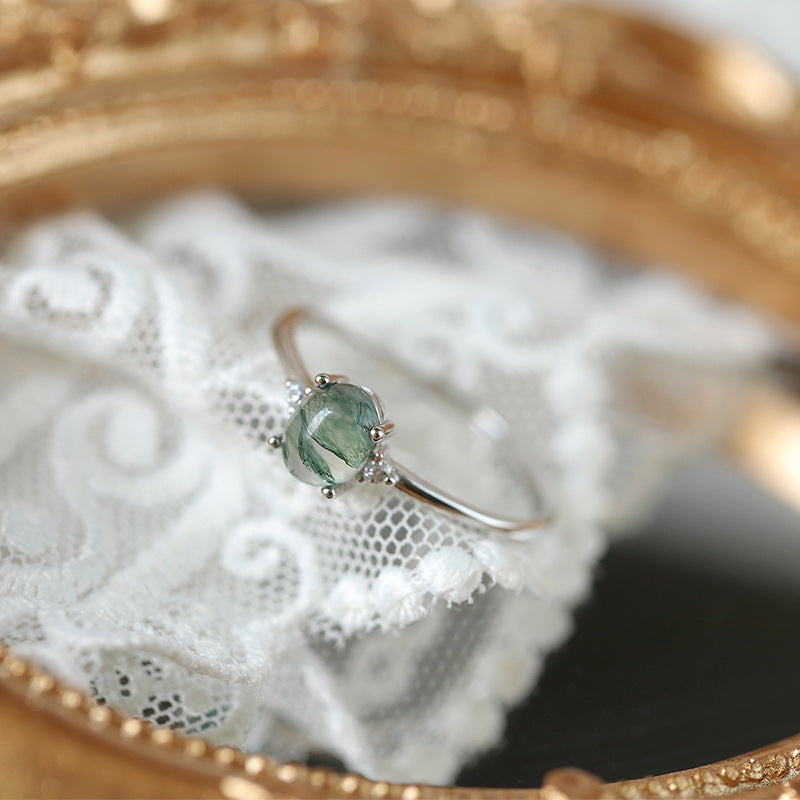 Noxypera S925 Silver Green Moss Agate Ring