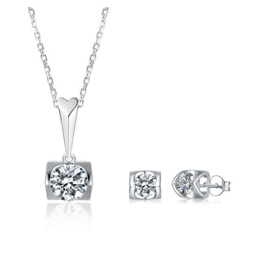Noxypera 925 Sterling Silver Inlaid Moissanite Stud Necklace Earrings Set