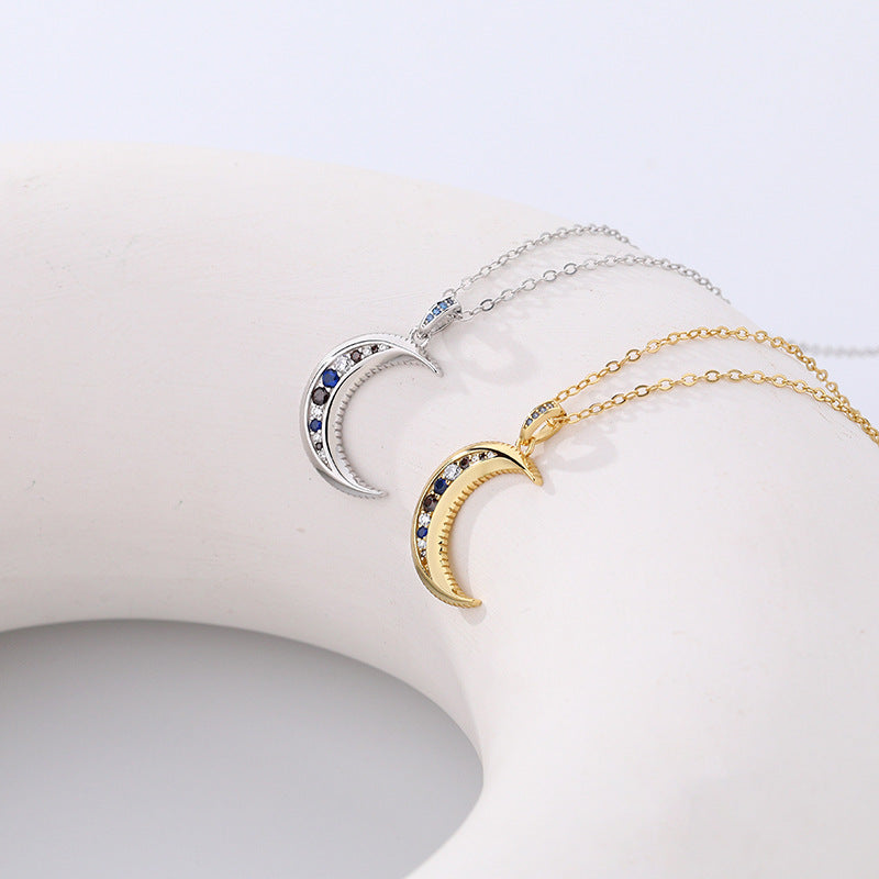 Noxypera 925 Sterling Silver Moon Zircon Pendant Necklace