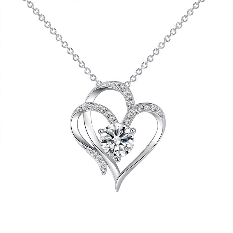 Noxypera Zircon Double Love Necklace With Rhinestones