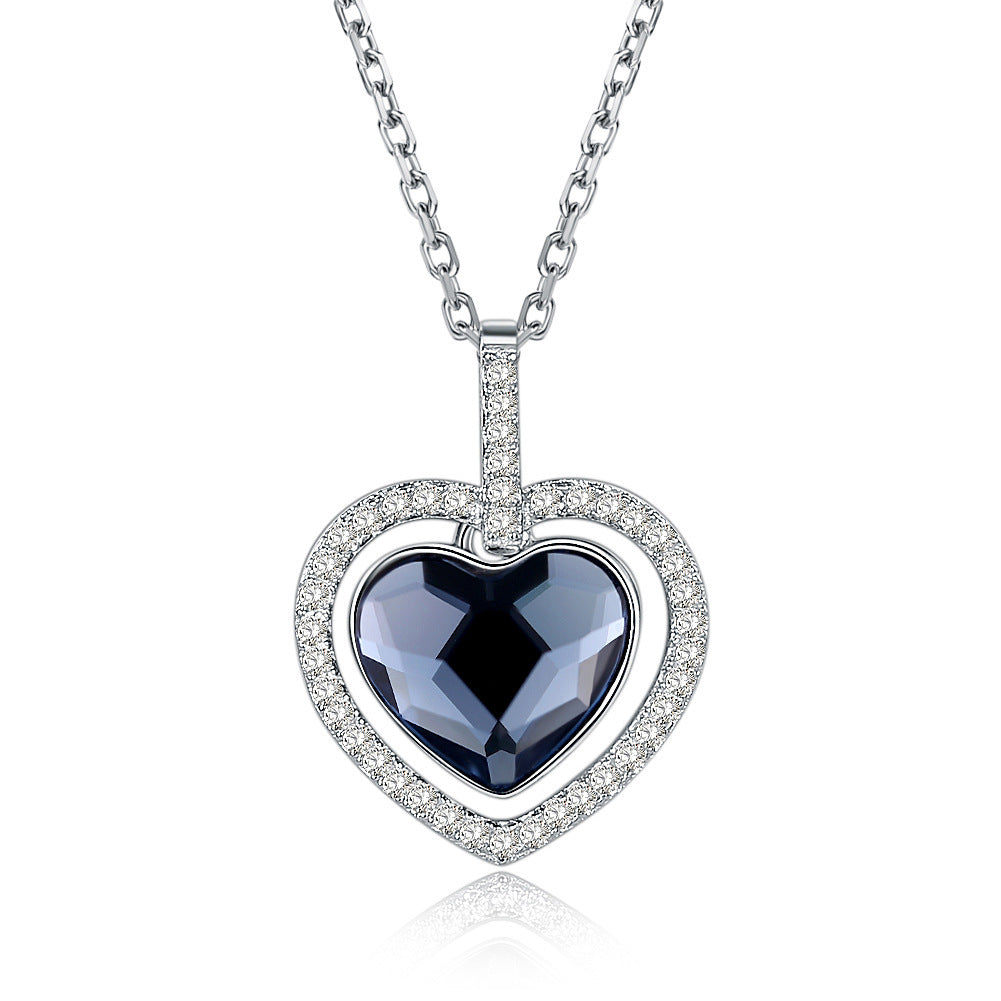 Noxypera S925 Sterling Silver Diamond Heart Crystal Necklace