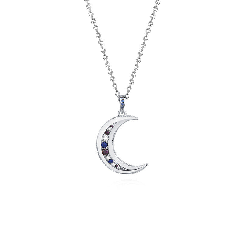 Noxypera 925 Sterling Silver Moon Zircon Pendant Necklace