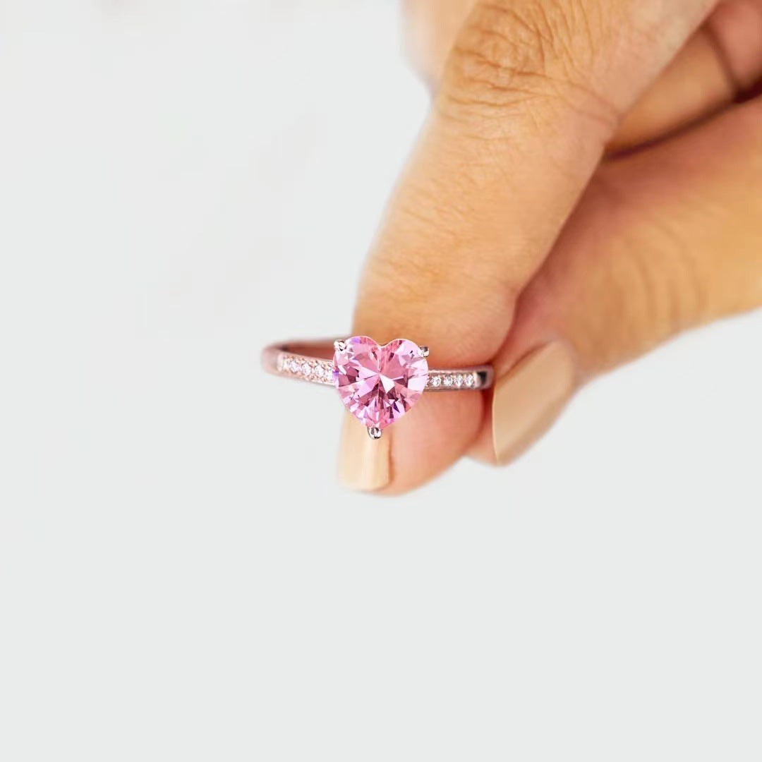 Noxypera S925 Sterling Silver Pink Heart Love Ring