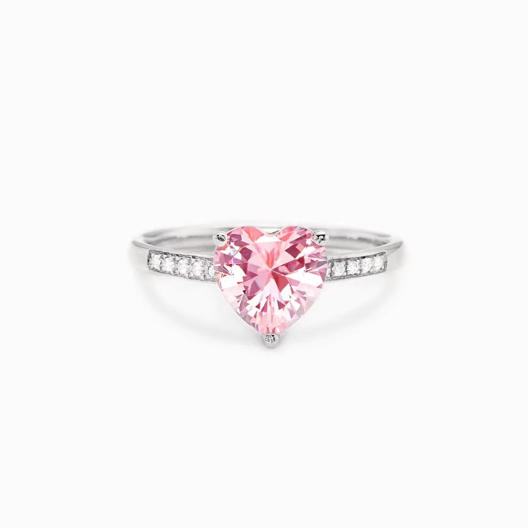 Noxypera S925 Sterling Silver Pink Heart Love Ring