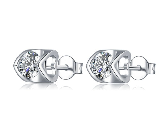 Noxypera 925 Sterling Silver Inlaid Moissanite Stud Necklace Earrings Set