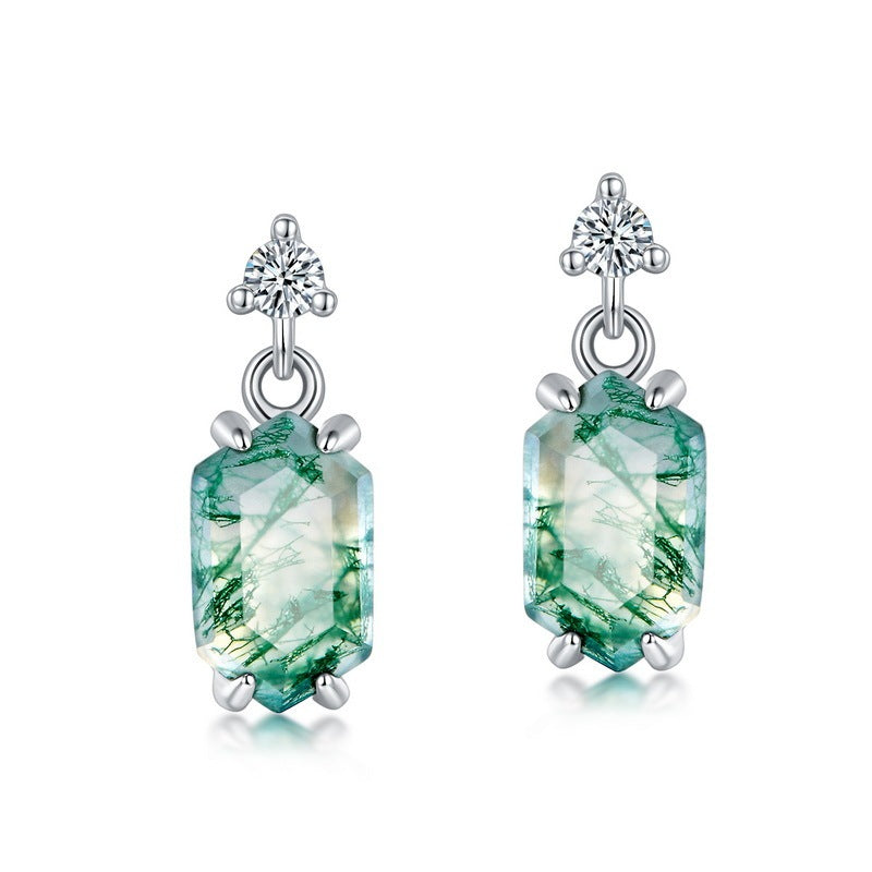 Noxypera Luxury Natural Agate Claw Inlaid Green Moss Eardrops