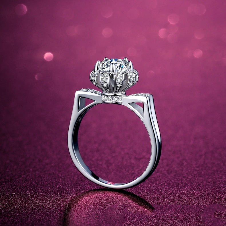 Noxypera 925 Silver D Color Mosang Stone Diamond Ring