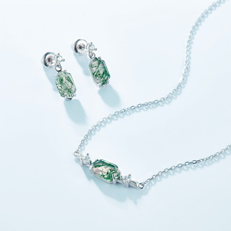 Noxypera Luxury Natural Agate Claw Inlaid Green Moss Eardrops