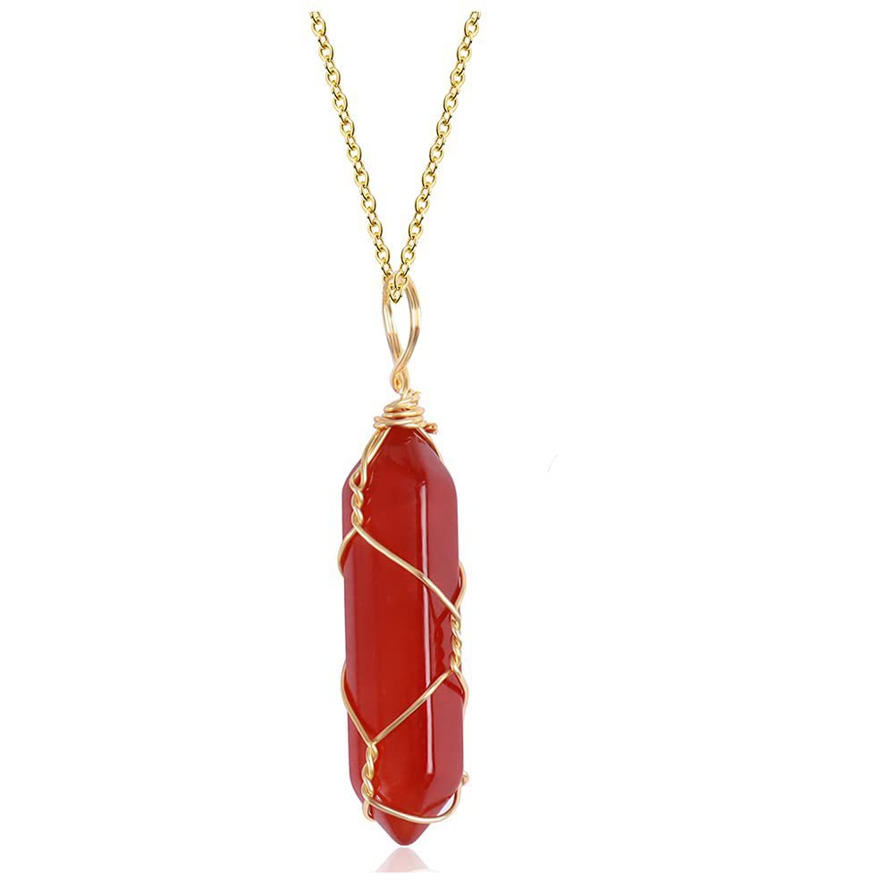Noxypera Agate Stone Crystal Pendant Red Necklace