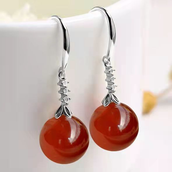 Noxypera Silvering Chalcedony Green Agate Earrings