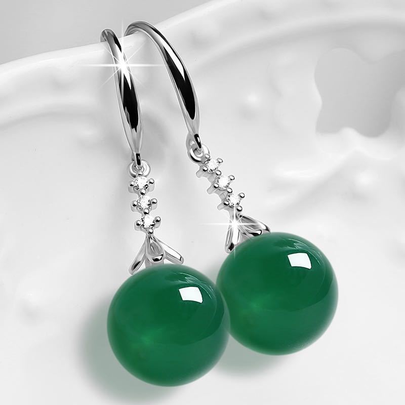 Noxypera Silvering Chalcedony Green Agate Earrings