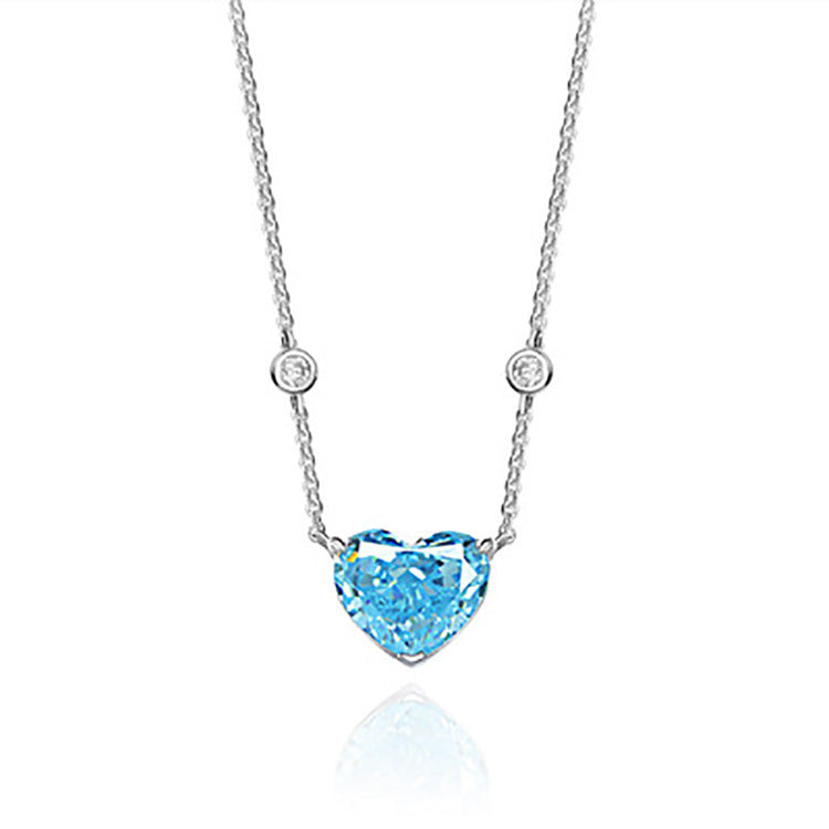 Noxypera S925 Sterling Silver Zircon Ocean Blue Heart-Shaped Necklace