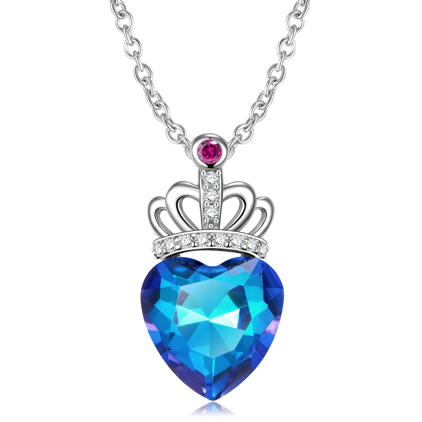 Noxypera S925 Sterling Silver Blue Light Peach Heart Crown Necklace